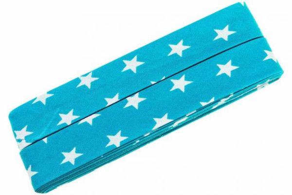 Oaki Doki Baumwoll Schrägband Sterne Türkis Breite40/20mm Länge 3 Meter